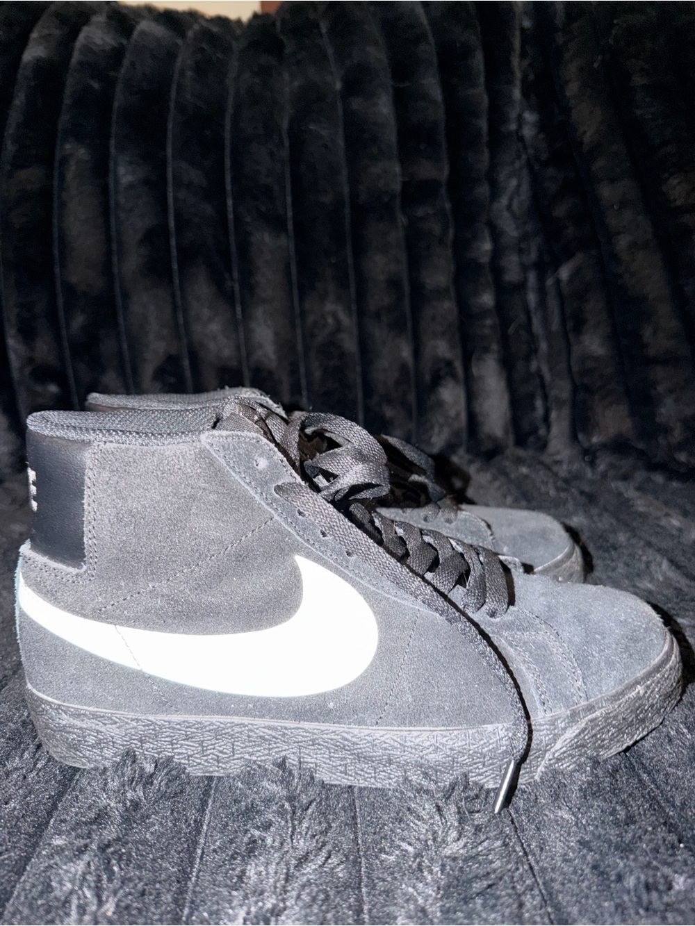 Nike Black Suede High-Top Sneakers with White Swoosh Accent